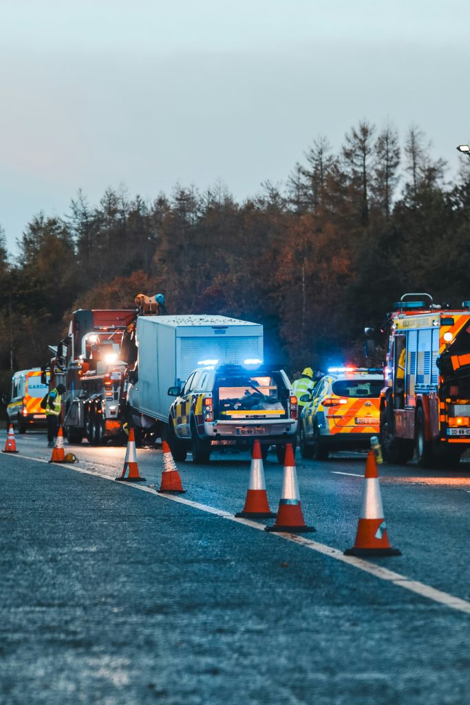 Truck accident on a highway